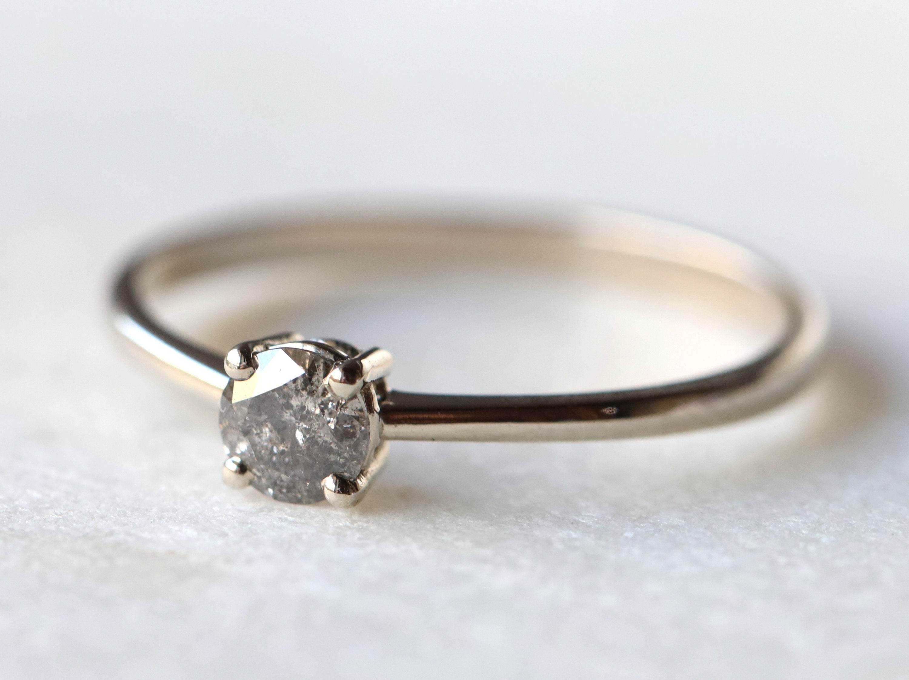Gray Diamond Stacking Ring | Salt & Pepper Diamond Ring | Minimalist Gray Diamond Jewelry -