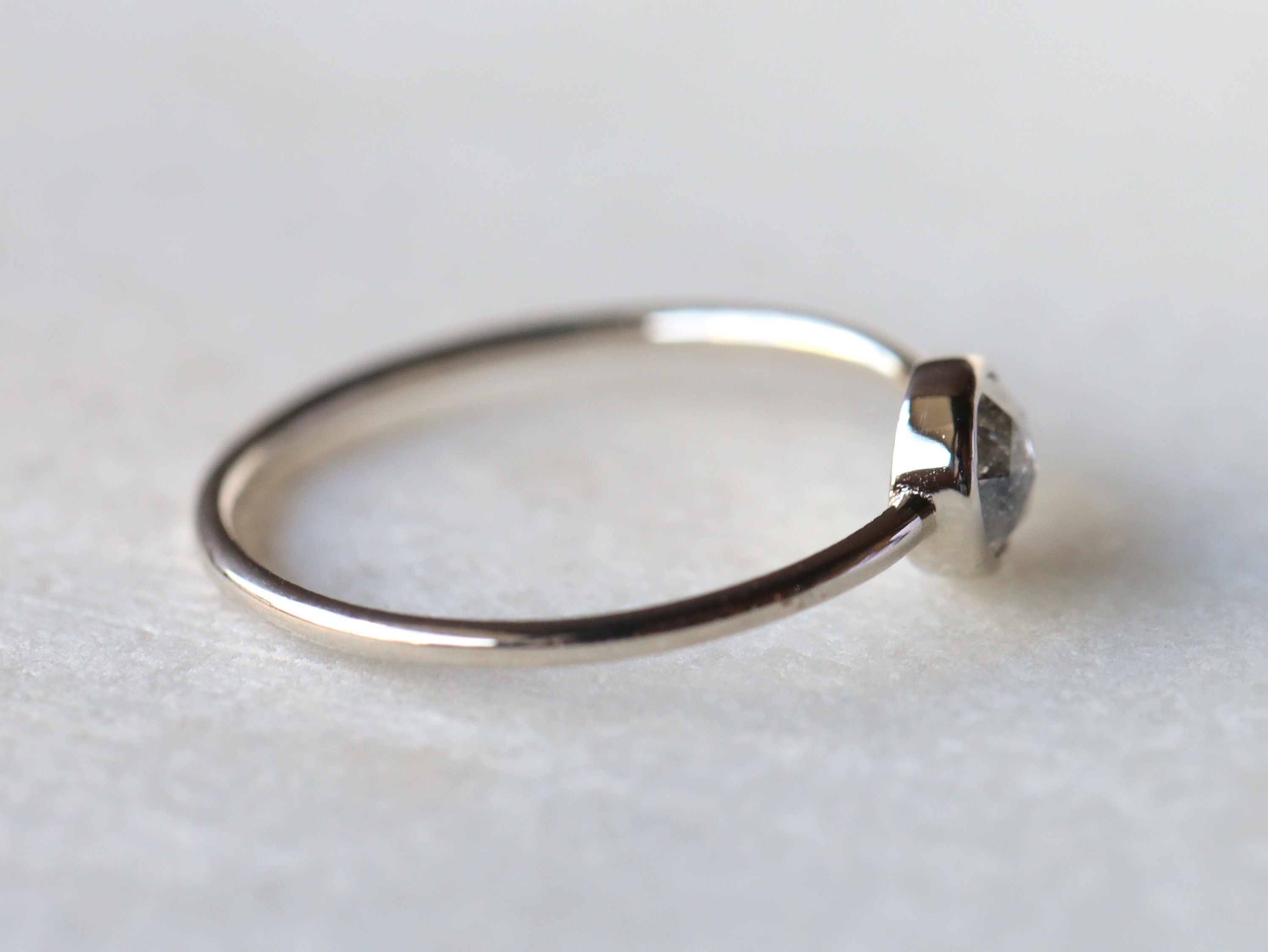 Gray Diamond Stacking Ring | Rose Cut Diamond Ring | Dainty Salt & Pepper Ring -