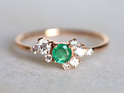 Emerald Engagement Ring | Cluster Diamond Ring | Vintage Natural Emerald Ring -