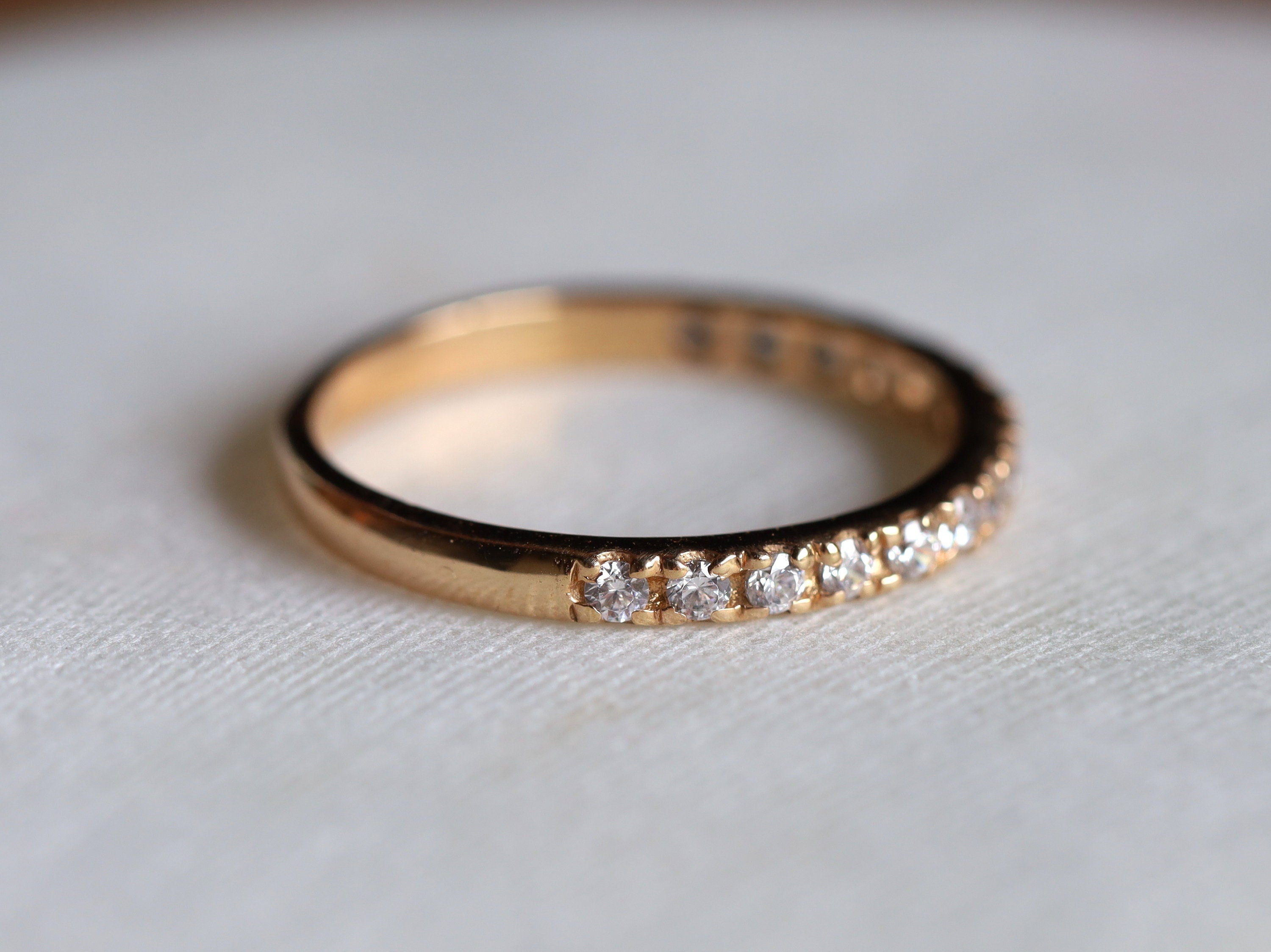 Diamond Wedding Ring | Thin Diamond Stacking Ring | 2mm Half Eternity Wedding Band -