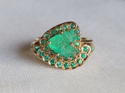 Raw Emerald Ring | Natural Rough Emerald Jewelry | May Birthstone Engagement Set -