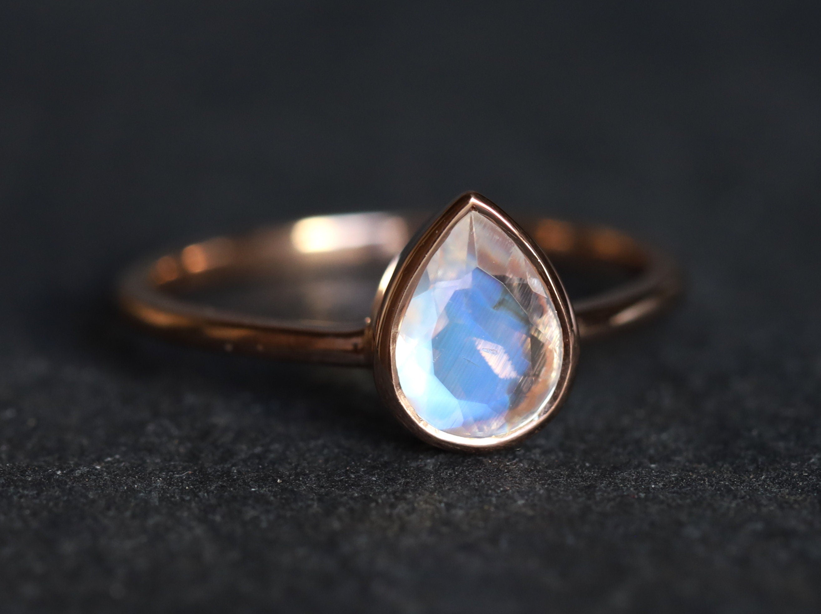 Pear Cut AAA Rainbow Moonstone Ring | Moonstone Engagement Ring | Anniversary Gift -