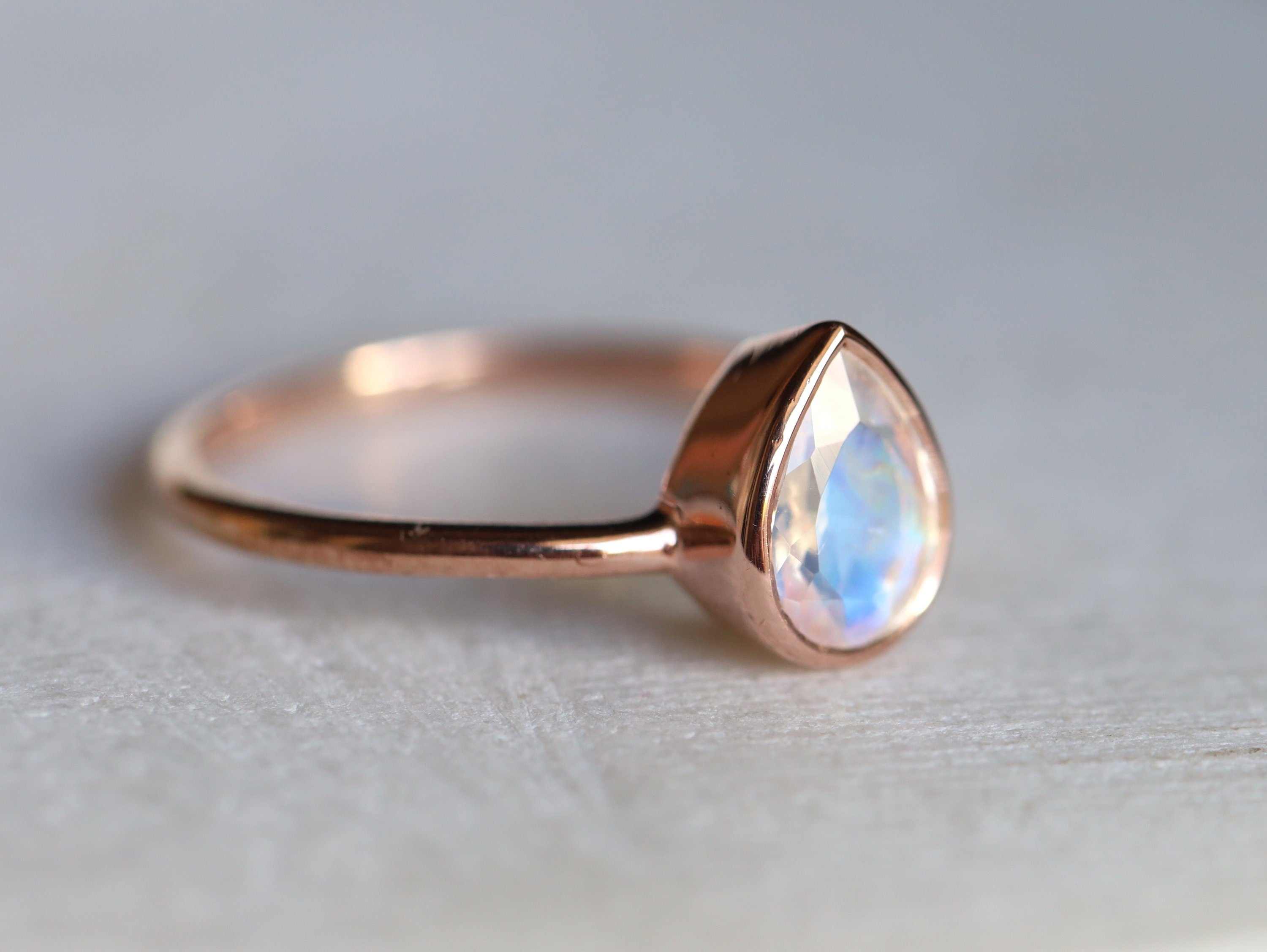 Pear Cut AAA Rainbow Moonstone Ring | Moonstone Engagement Ring | Anniversary Gift -