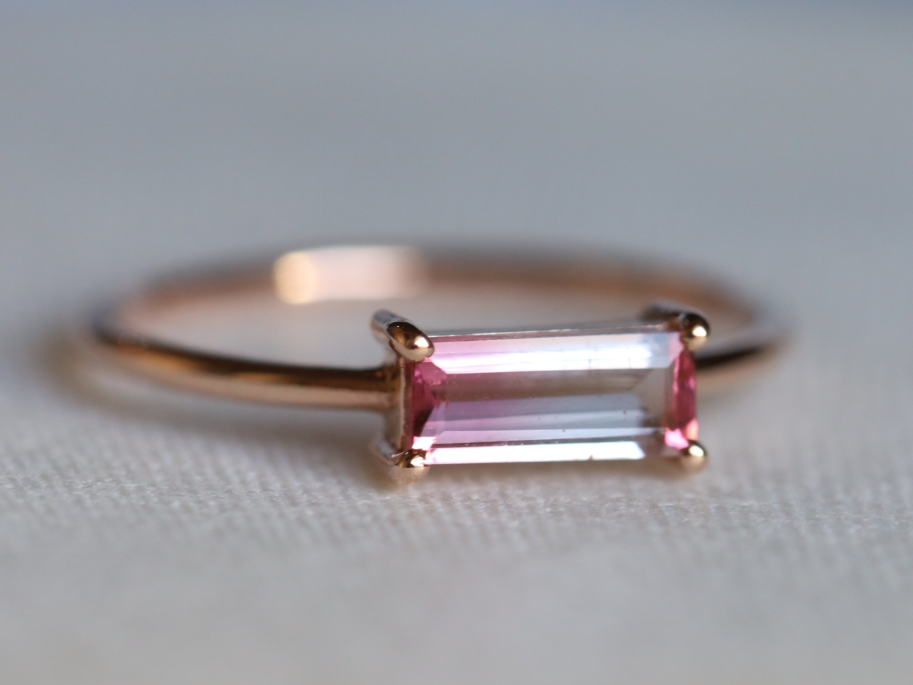 Watermelon Tourmaline Ring | Bicolor Tourmaline | Tourmaline Baguette Stacking Ring -