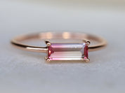 Watermelon Tourmaline Ring | Bicolor Tourmaline | Tourmaline Baguette Stacking Ring -