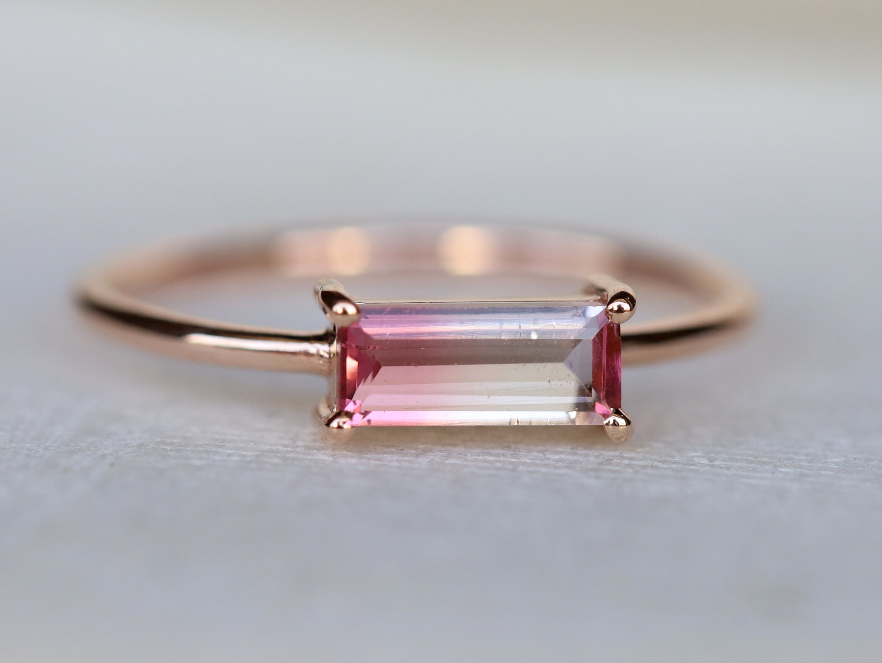Watermelon Tourmaline Ring | Bicolor Tourmaline | Tourmaline Baguette Stacking Ring -