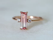 Watermelon Tourmaline Ring | Tourmaline Baguette | Tourmaline & Diamond Engagement -
