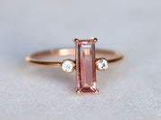 Watermelon Tourmaline Ring | Tourmaline Baguette | Tourmaline & Diamond Engagement -