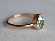 Pear Cut Aquamarine Engagement Ring | Basic Bezel Set March Birthstone Ring -