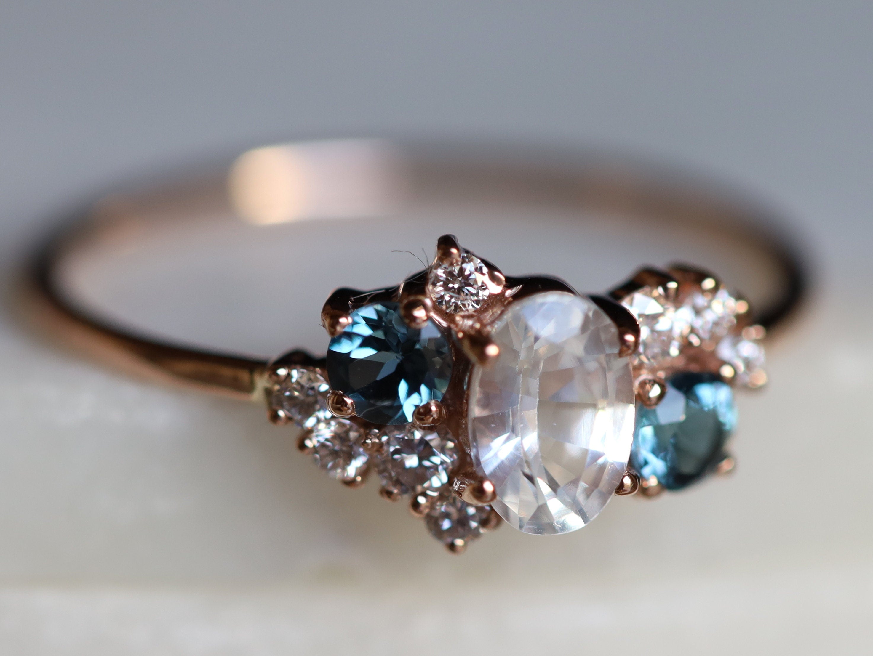 Sapphire Cluster Engagement Ring | White Sapphire Diamond Cluster Ring | Topaz Cluster Ring -