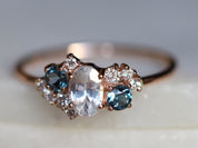 Sapphire Cluster Engagement Ring | White Sapphire Diamond Cluster Ring | Topaz Cluster Ring -