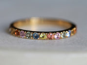 Half Eternity Rainbow Sapphire Wedding Band | Blue & Pink Sapphire Wedding Ring | Unique 2mm Band -