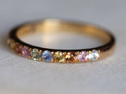 Half Eternity Rainbow Sapphire Wedding Band | Blue & Pink Sapphire Wedding Ring | Unique 2mm Band -