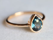 London Blue Topaz Solitaire Engagement Ring | Pear Cut Bezel Set Topaz | December Birthstone -