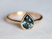 London Blue Topaz Solitaire Engagement Ring | Pear Cut Bezel Set Topaz | December Birthstone -