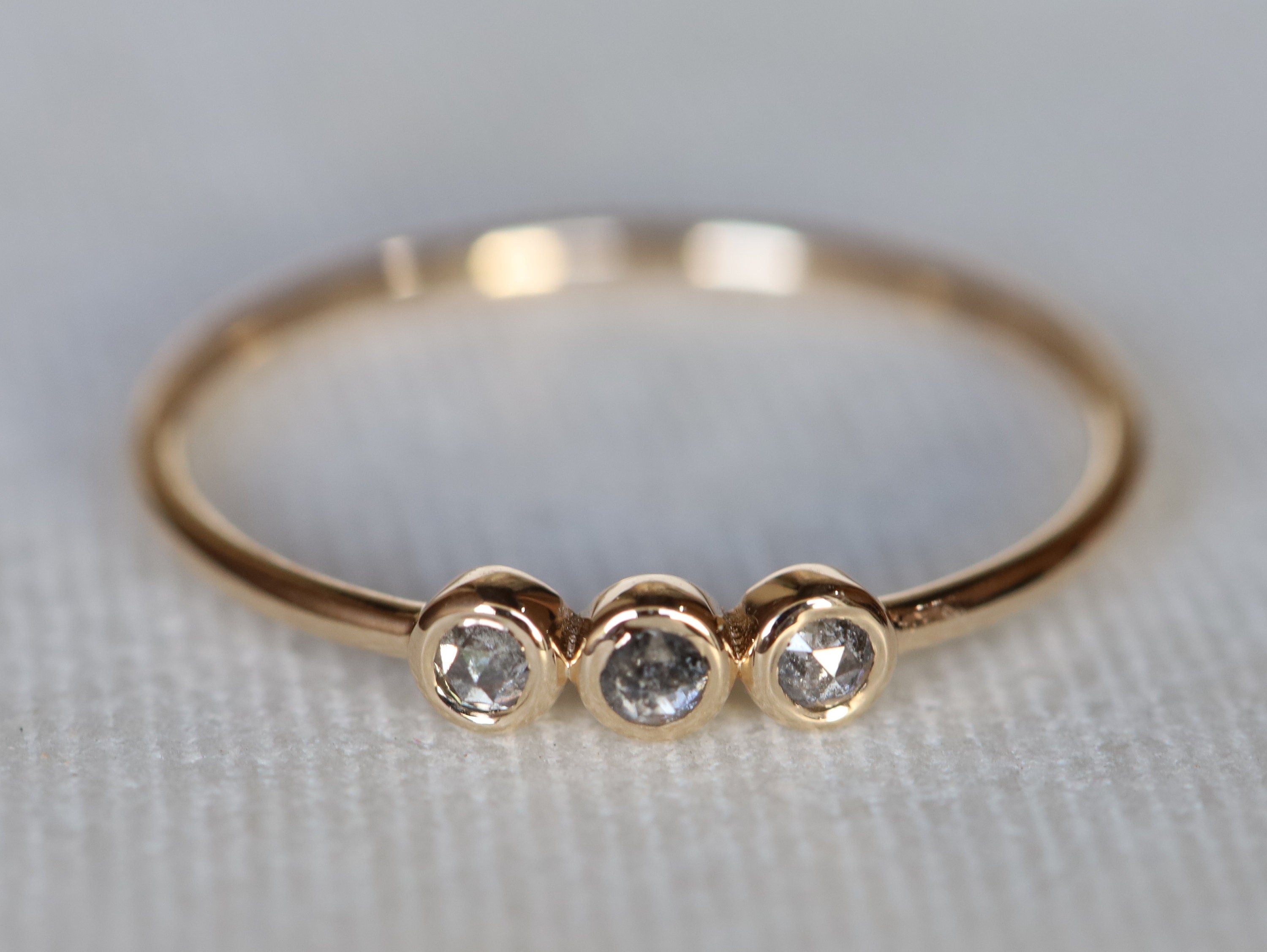Grey Diamond Ring | Salt & Pepper Stacking Ring | Dainty Minimalist Bezel Design -