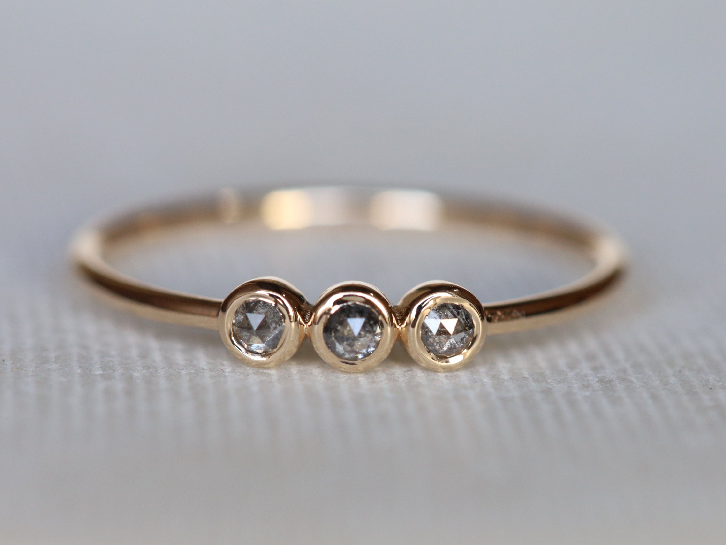 Grey Diamond Ring | Salt & Pepper Stacking Ring | Dainty Minimalist Bezel Design -