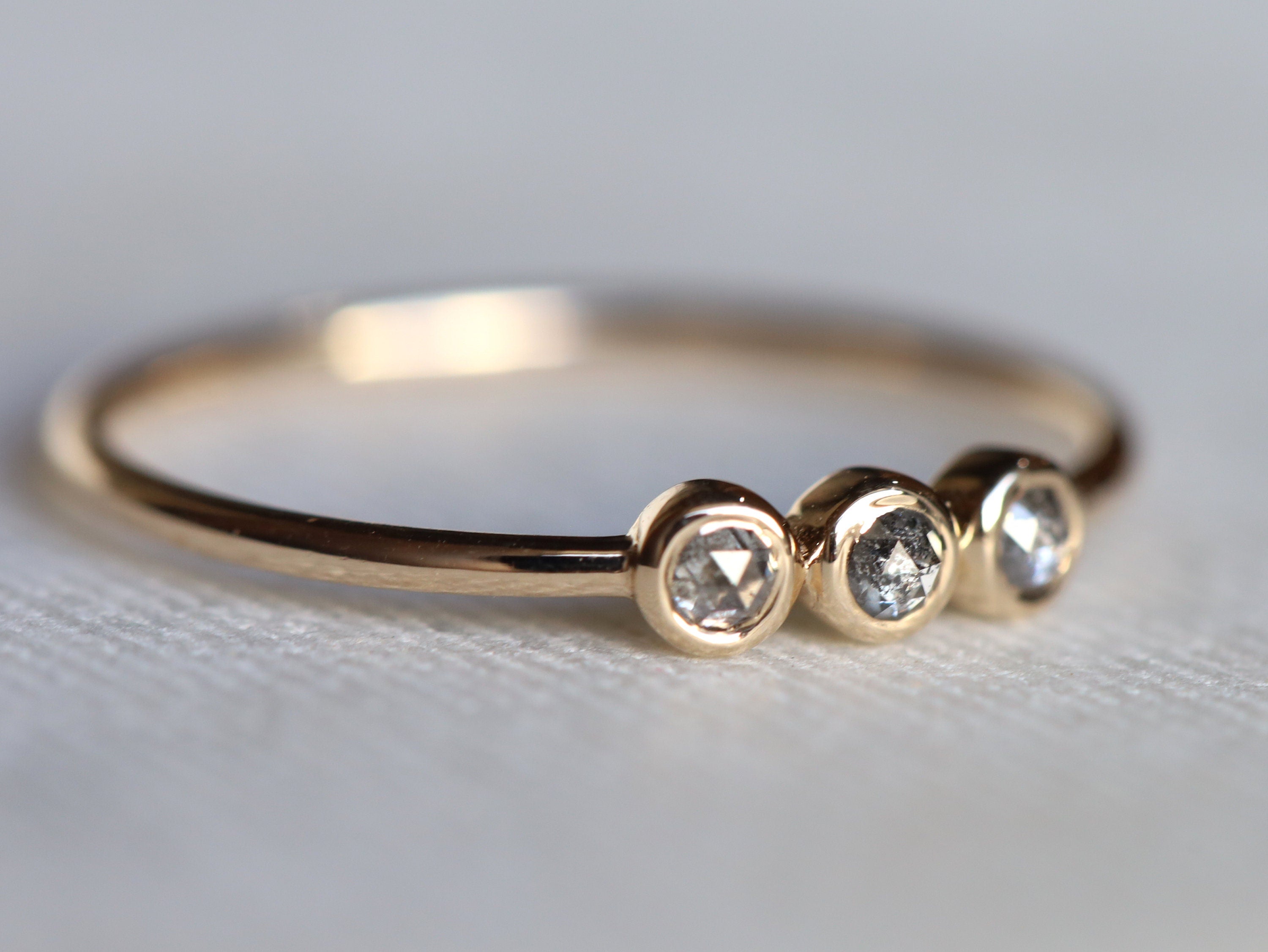 Grey Diamond Ring | Salt & Pepper Stacking Ring | Dainty Minimalist Bezel Design -