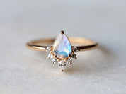 Rainbow Moonstone & Diamond Engagement Ring | Pear Cut Moonstone Ring | Anniversary Gift -