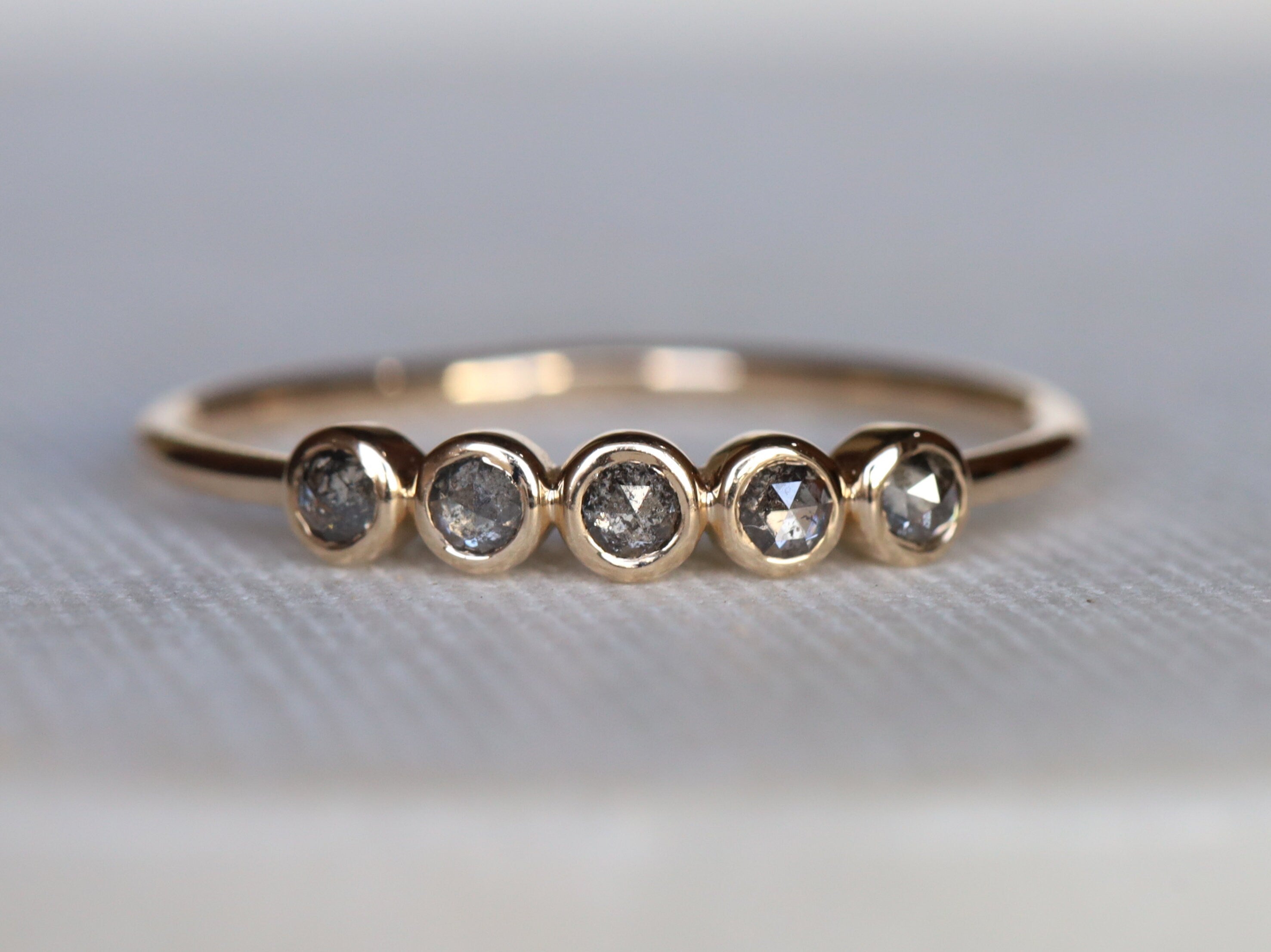 Gray Diamond Ring | Salt and Pepper | Bezel Set Wedding Ring | Minimal Diamond -