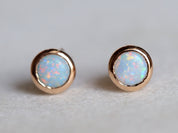 Gold Australian Opal Earrings | Solid Gold Opal Stud Earrings | Minimalist 14k Opal Earrings for Her -