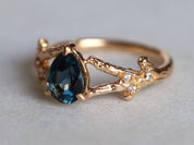 London Blue Topaz Twig Ring | Pear Cut Topaz Engagement Ring | December Birthstone Ring -