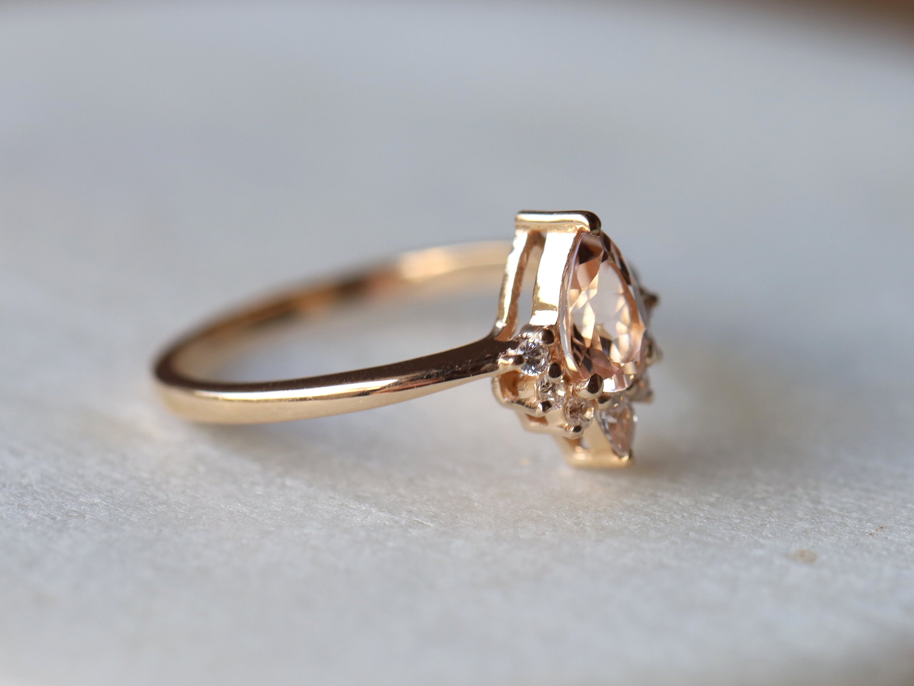 Morganite Engagement Ring | Pear Cut | Diamond & Morganite | March Birthstone | Peach Morganite -