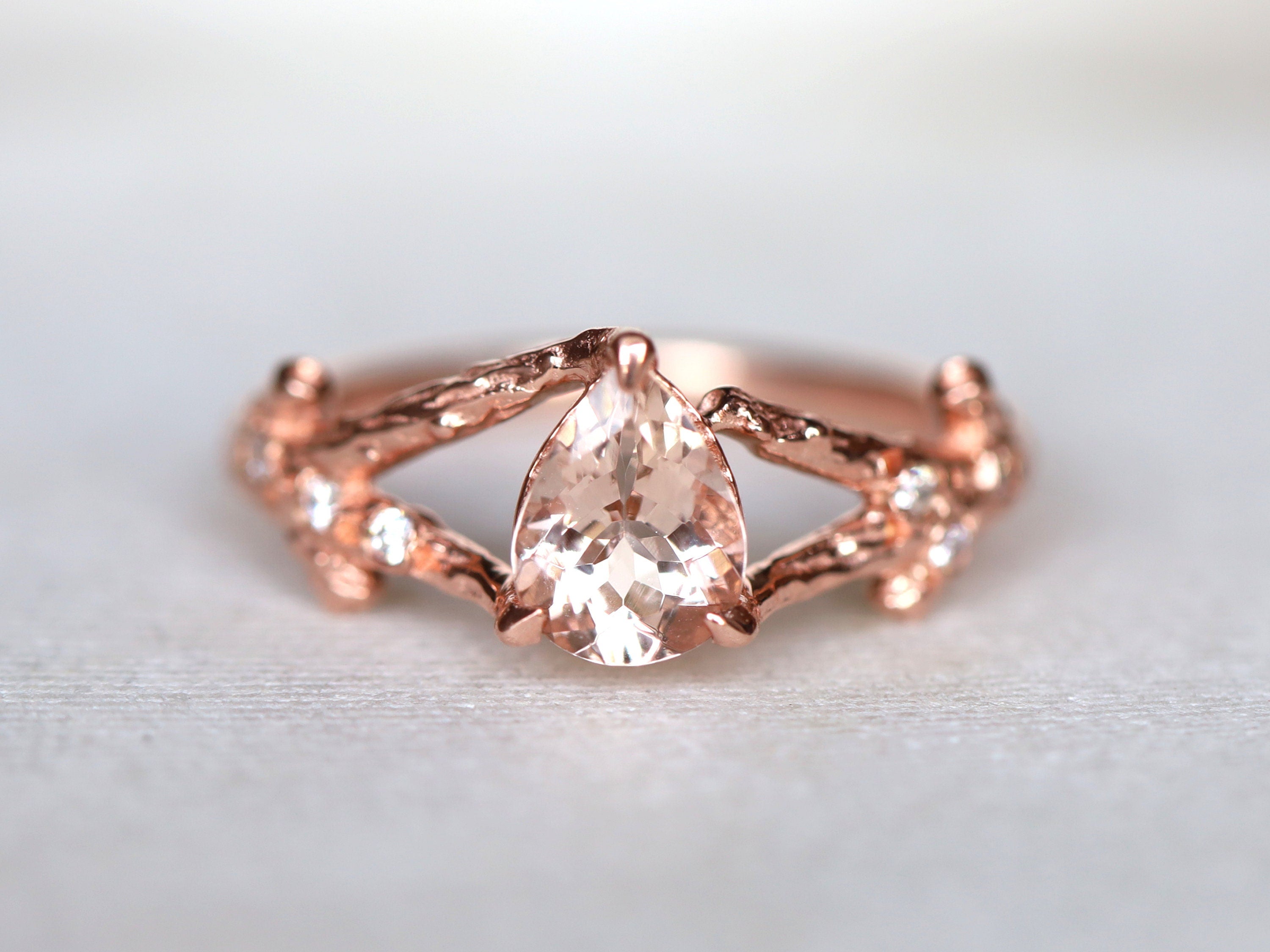 Morganite Engagement Ring | Rose Gold Pear Cut Morganite Ring | March Birthstone Ring -