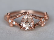Morganite Engagement Ring | Rose Gold Pear Cut Morganite Ring | March Birthstone Ring -