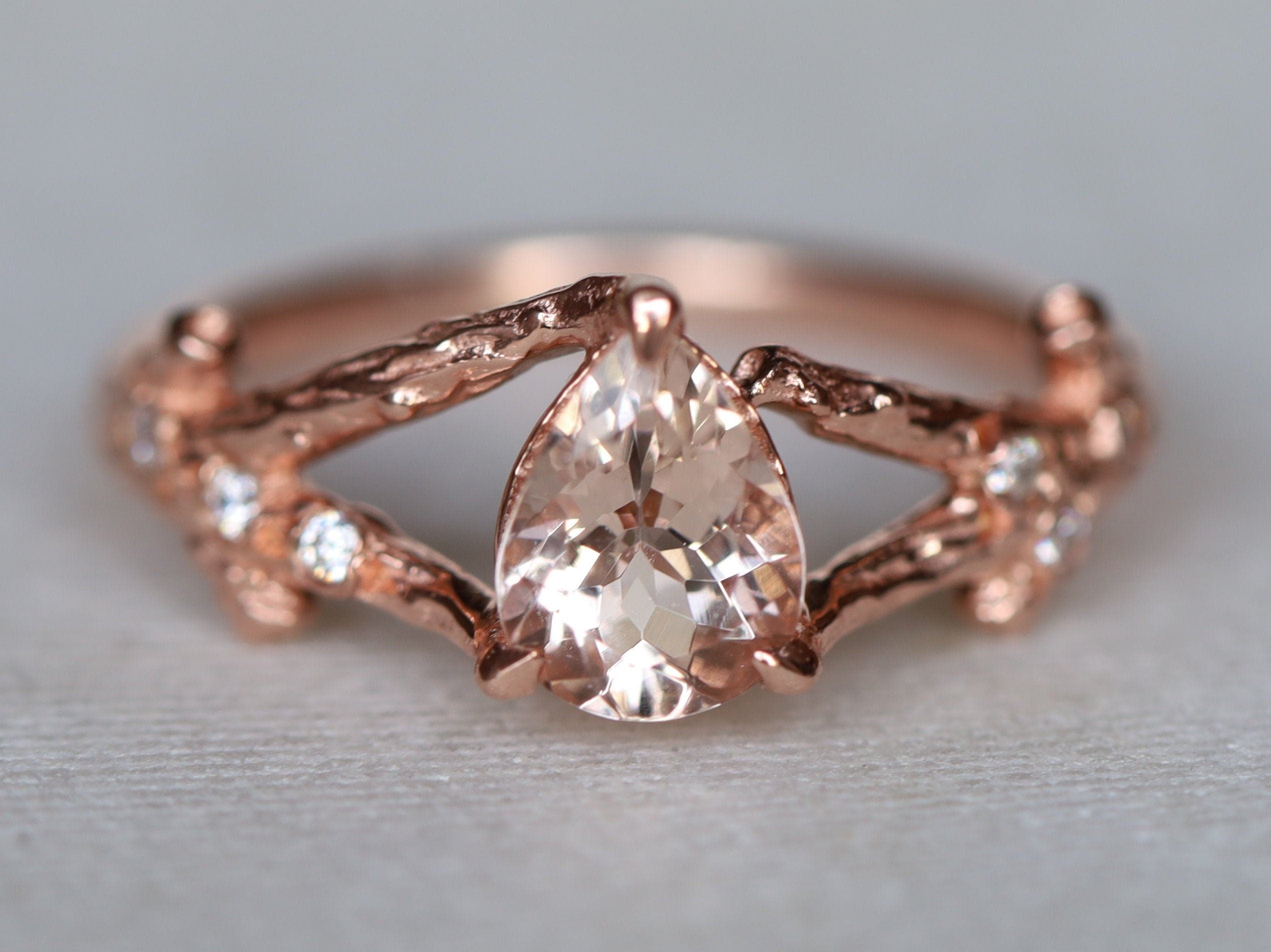 Morganite Engagement Ring | Rose Gold Pear Cut Morganite Ring | March Birthstone Ring -