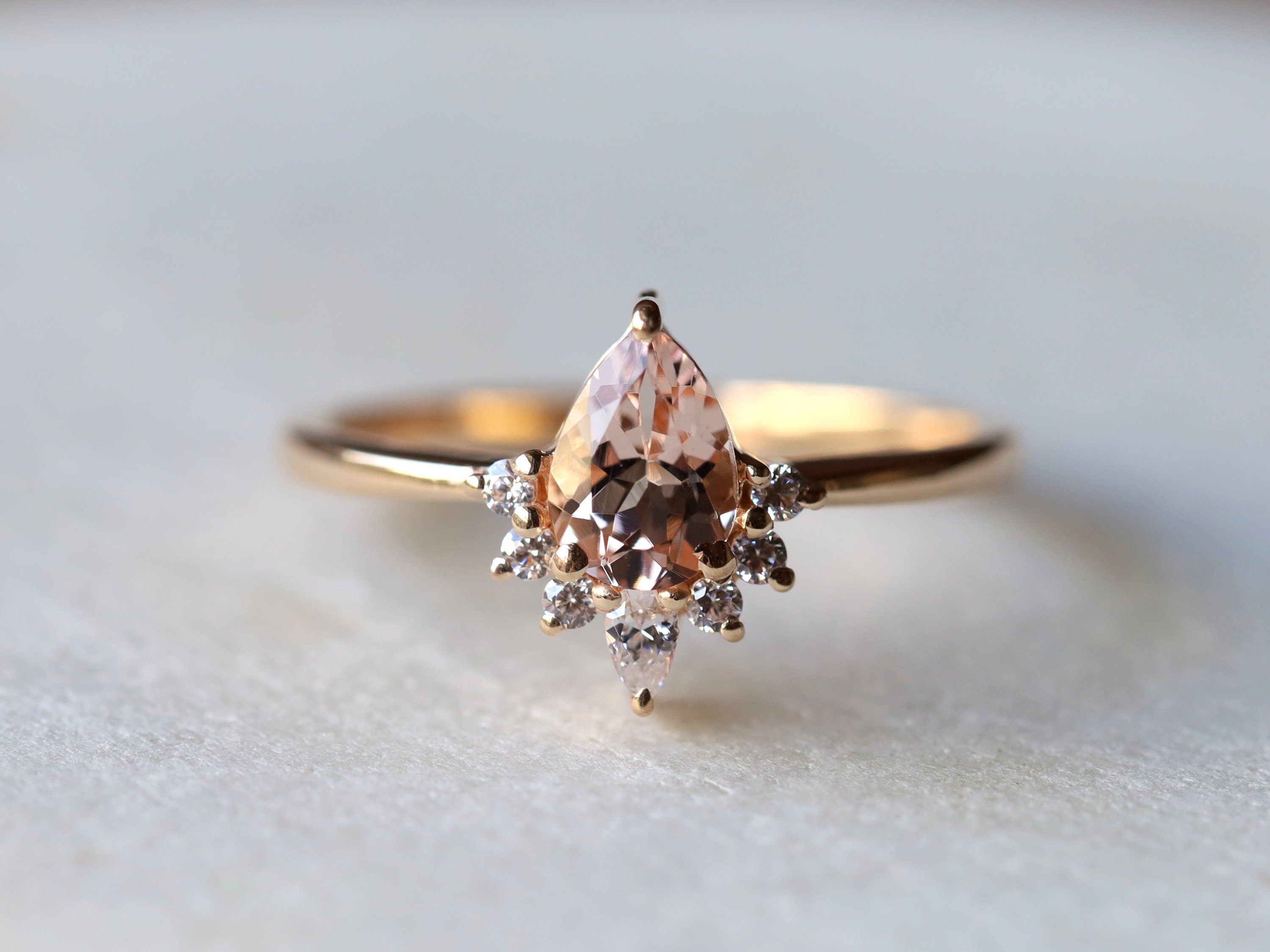 Morganite Engagement Ring | Pear Cut | Diamond & Morganite | March Birthstone | Peach Morganite -