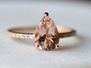 2 Carat Morganite Engagement Ring | Diamond Pear Cut Morganite Ring | March Birthstone -