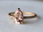 2 Carat Morganite Engagement Ring | Diamond Pear Cut Morganite Ring | March Birthstone -