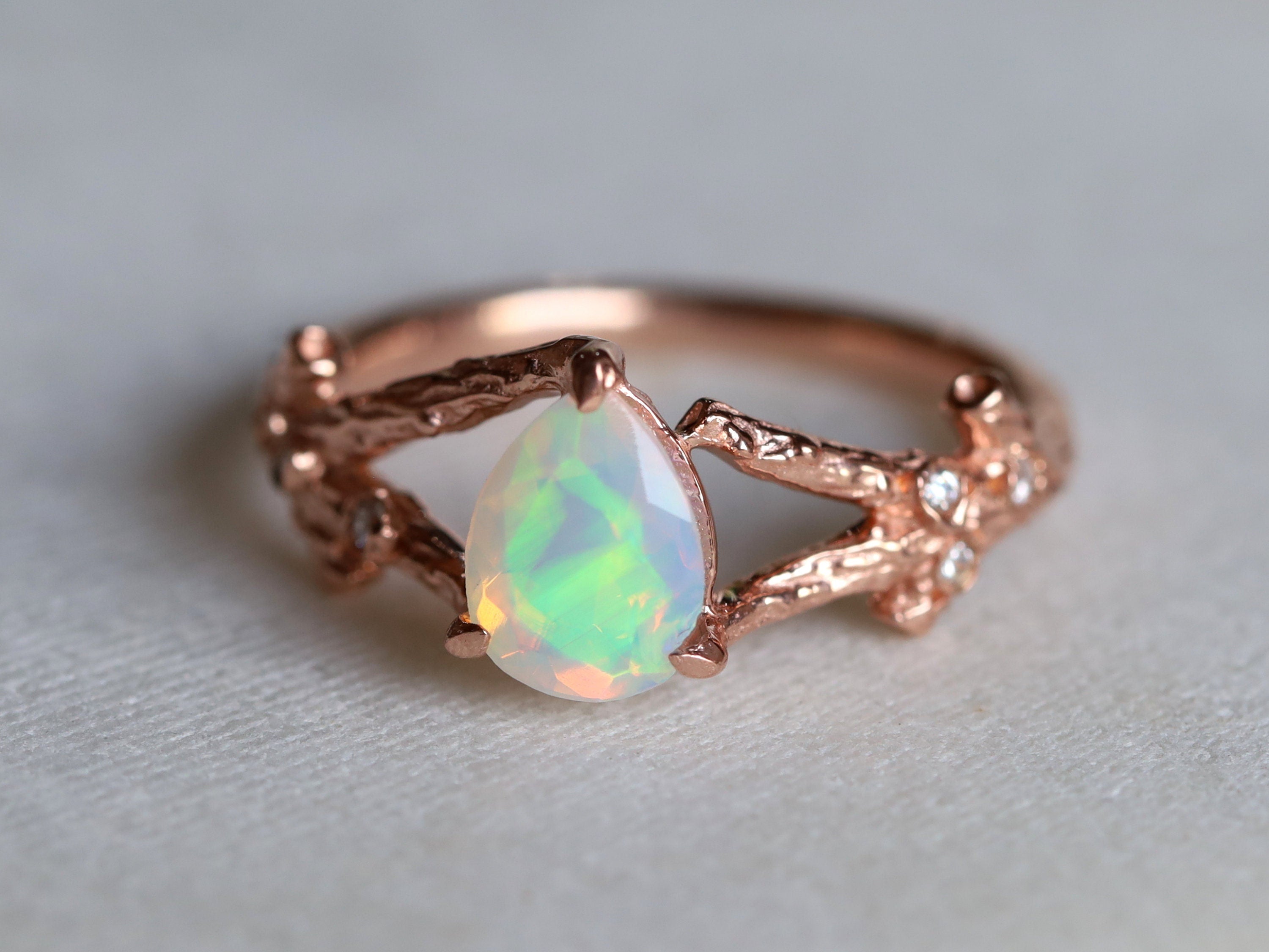 Vintage Opal Engagement Ring | Fire Opal Bridal Ring | Unique Wedding Anniversary Gift -