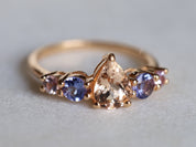 Morganite Engagement Ring | Pink Sapphire Tanzanite Cluster Ring | Five Stone Ring -