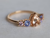 Morganite Engagement Ring | Pink Sapphire Tanzanite Cluster Ring | Five Stone Ring -