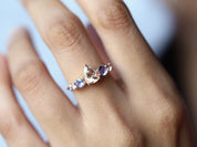 Morganite Engagement Ring | Pink Sapphire Tanzanite Cluster Ring | Five Stone Ring -