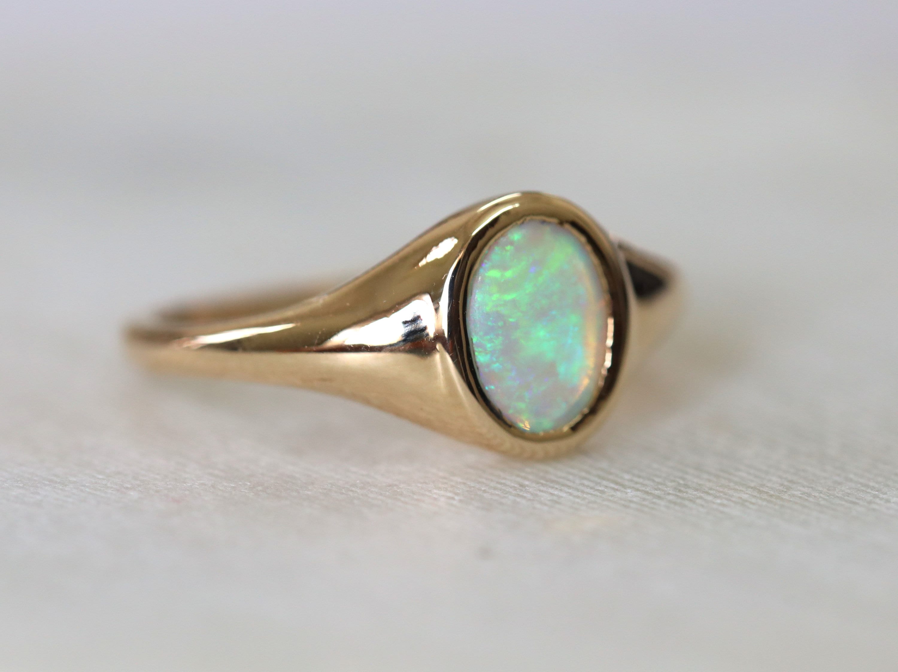Australian Opal Signet Ring | Fire Opal Gold Signet Ring | Father’s Day Gift -