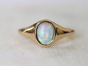 Australian Opal Signet Ring | Fire Opal Gold Signet Ring | Father’s Day Gift -