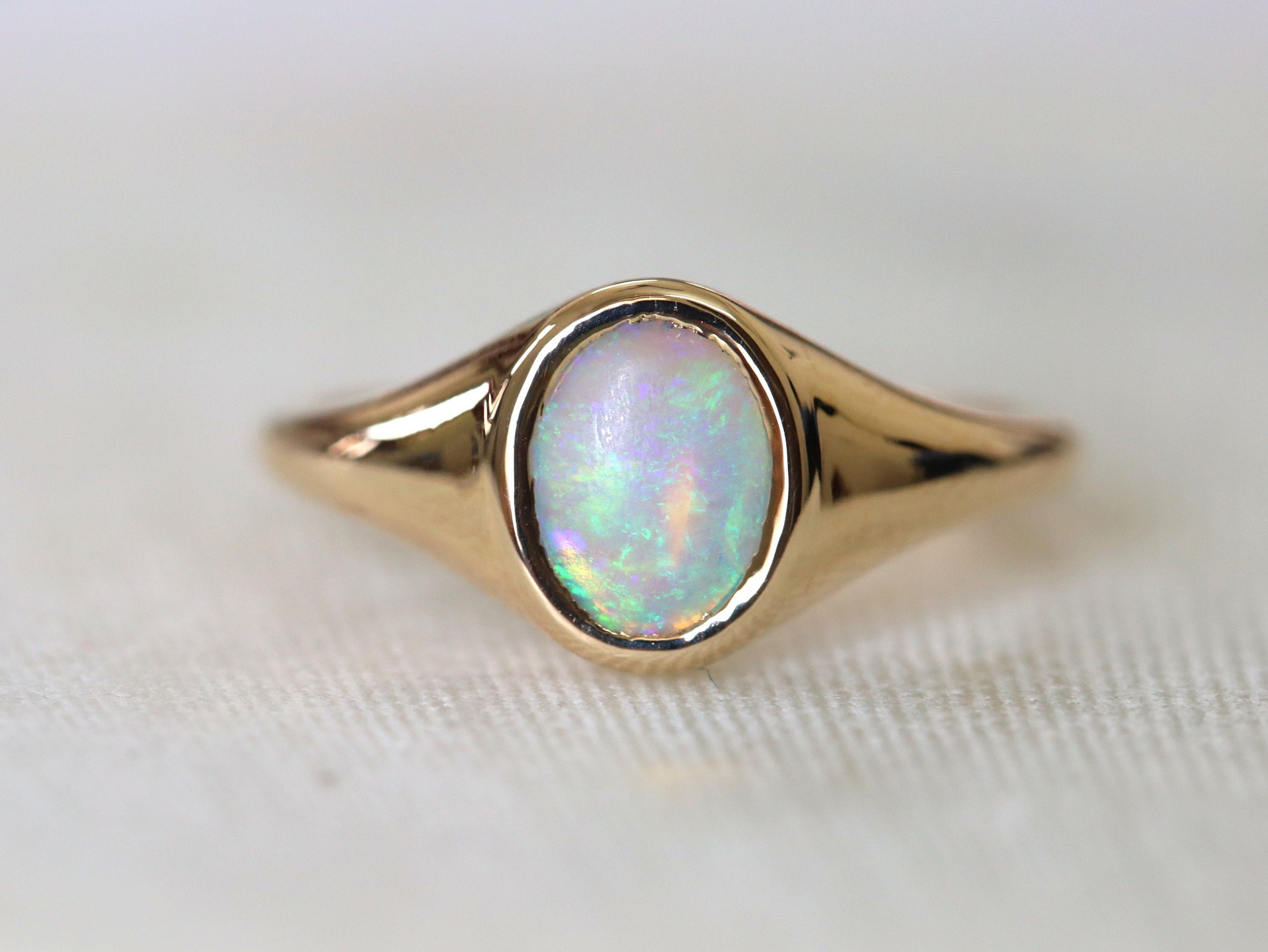 Australian Opal Signet Ring | Fire Opal Gold Signet Ring | Father’s Day Gift -