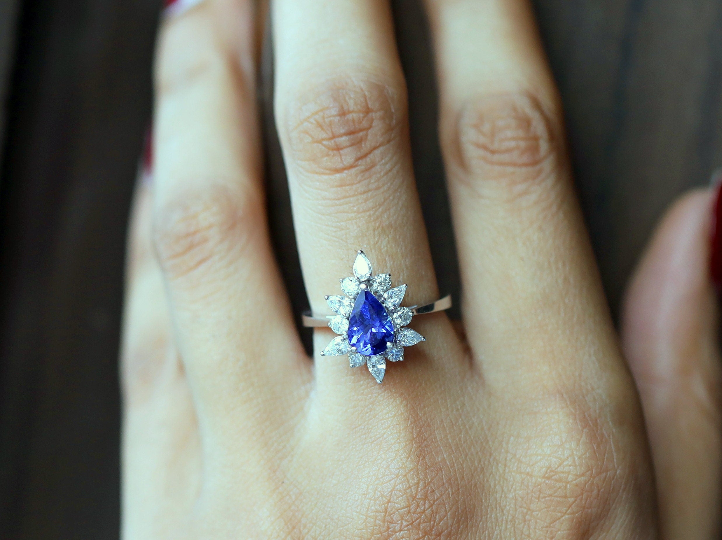 Natural Tanzanite Pear Cut Engagement Ring | Art Deco Wedding Ring | Anniversary Gift -
