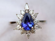 Natural Tanzanite Pear Cut Engagement Ring | Art Deco Wedding Ring | Anniversary Gift -