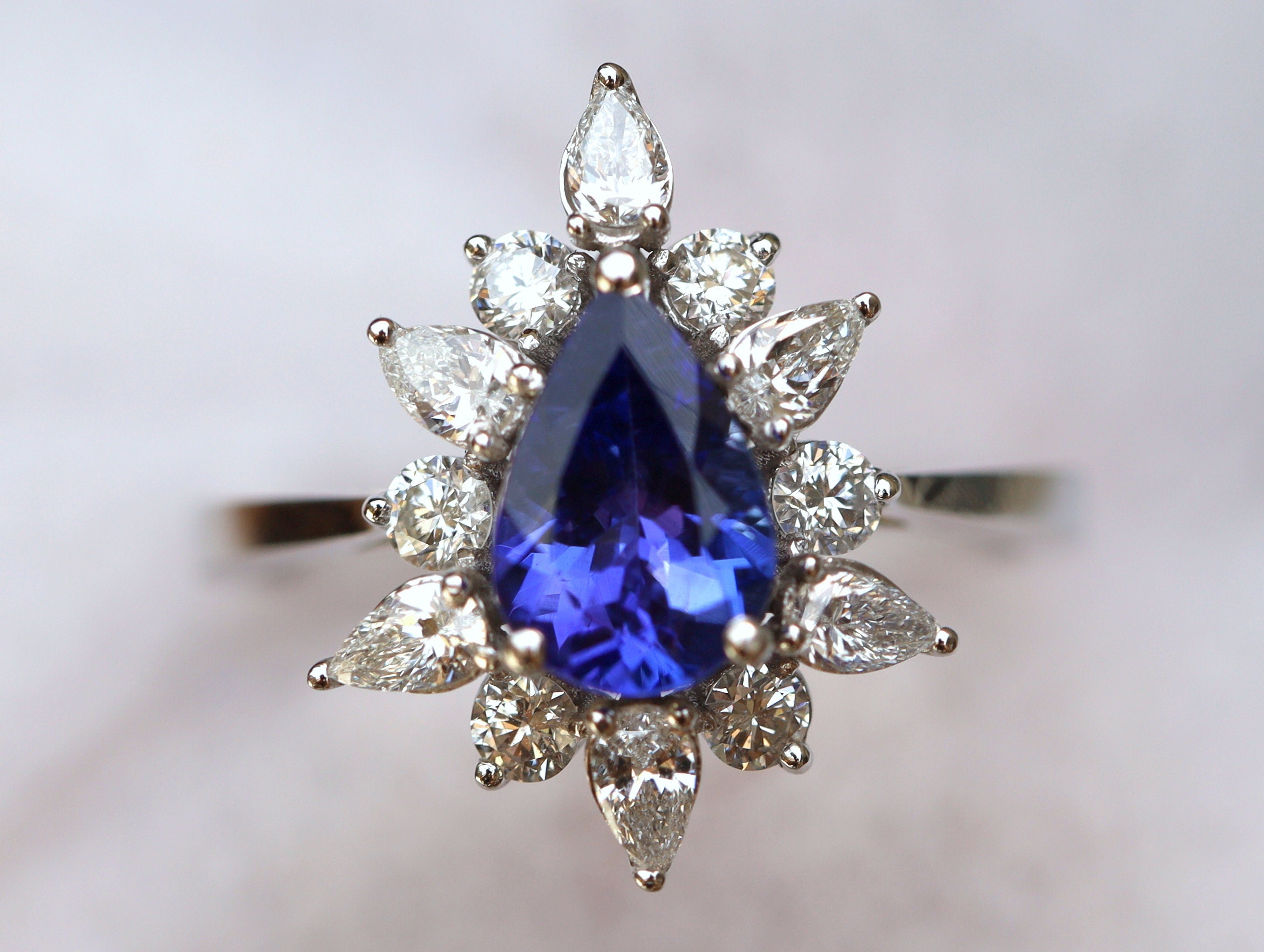 Natural Tanzanite Pear Cut Engagement Ring | Art Deco Wedding Ring | Anniversary Gift -