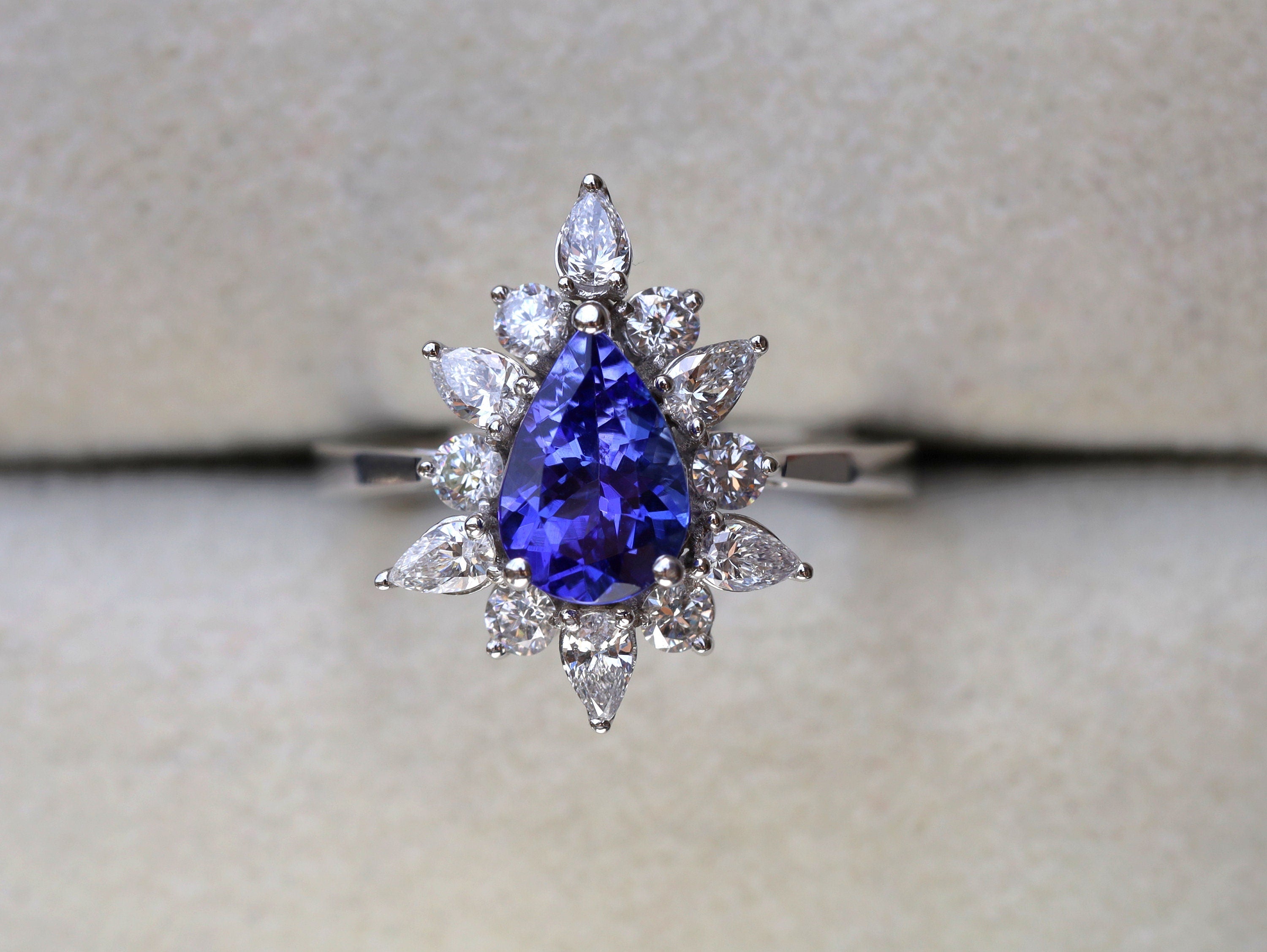 Natural Tanzanite Pear Cut Engagement Ring | Art Deco Wedding Ring | Anniversary Gift -