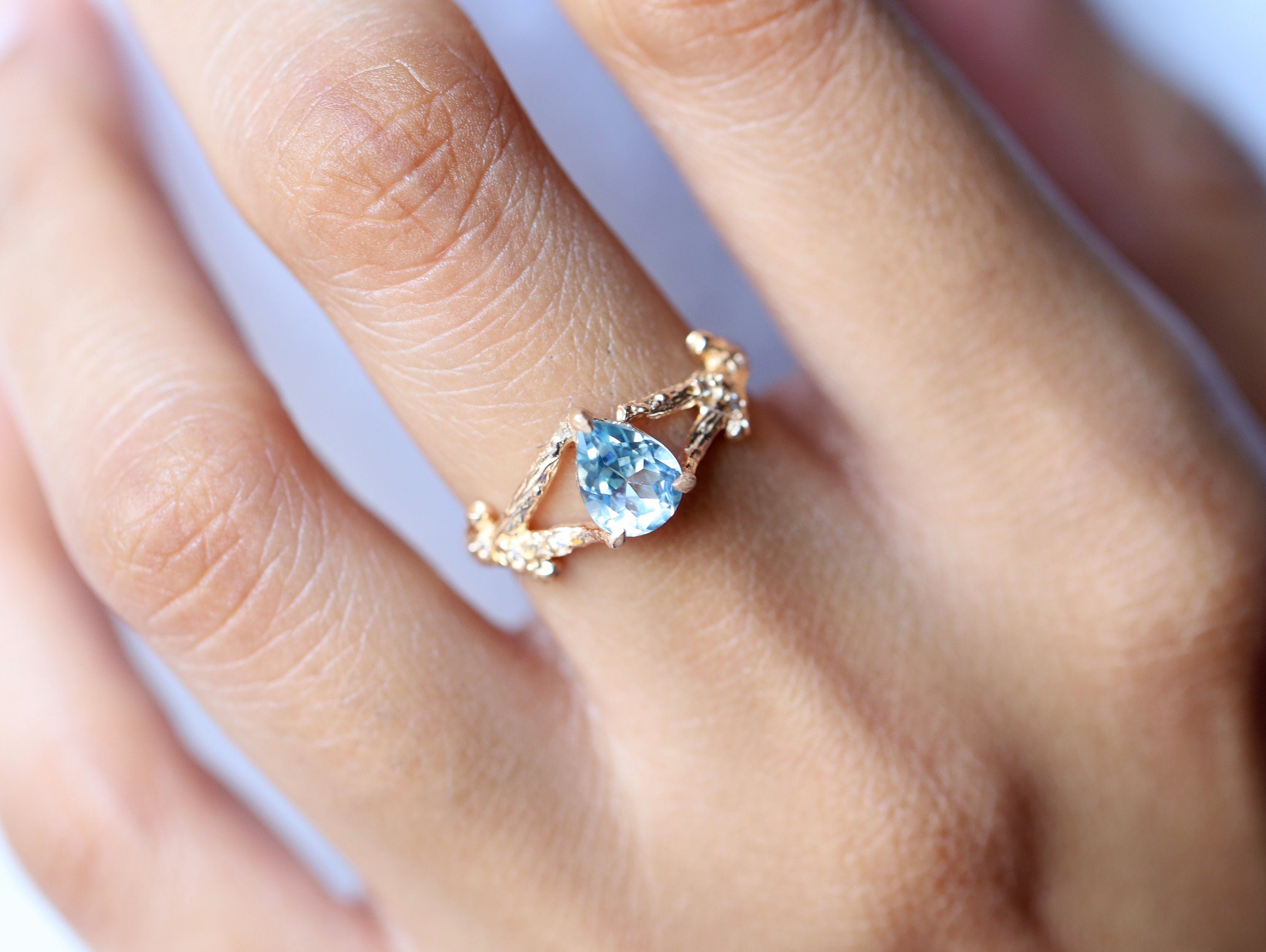 Aquamarine Engagement Ring | Twig Engagement Ring | Pear Cut Aquamarine | March Birthstone -