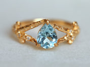 Aquamarine Engagement Ring | Twig Engagement Ring | Pear Cut Aquamarine | March Birthstone -