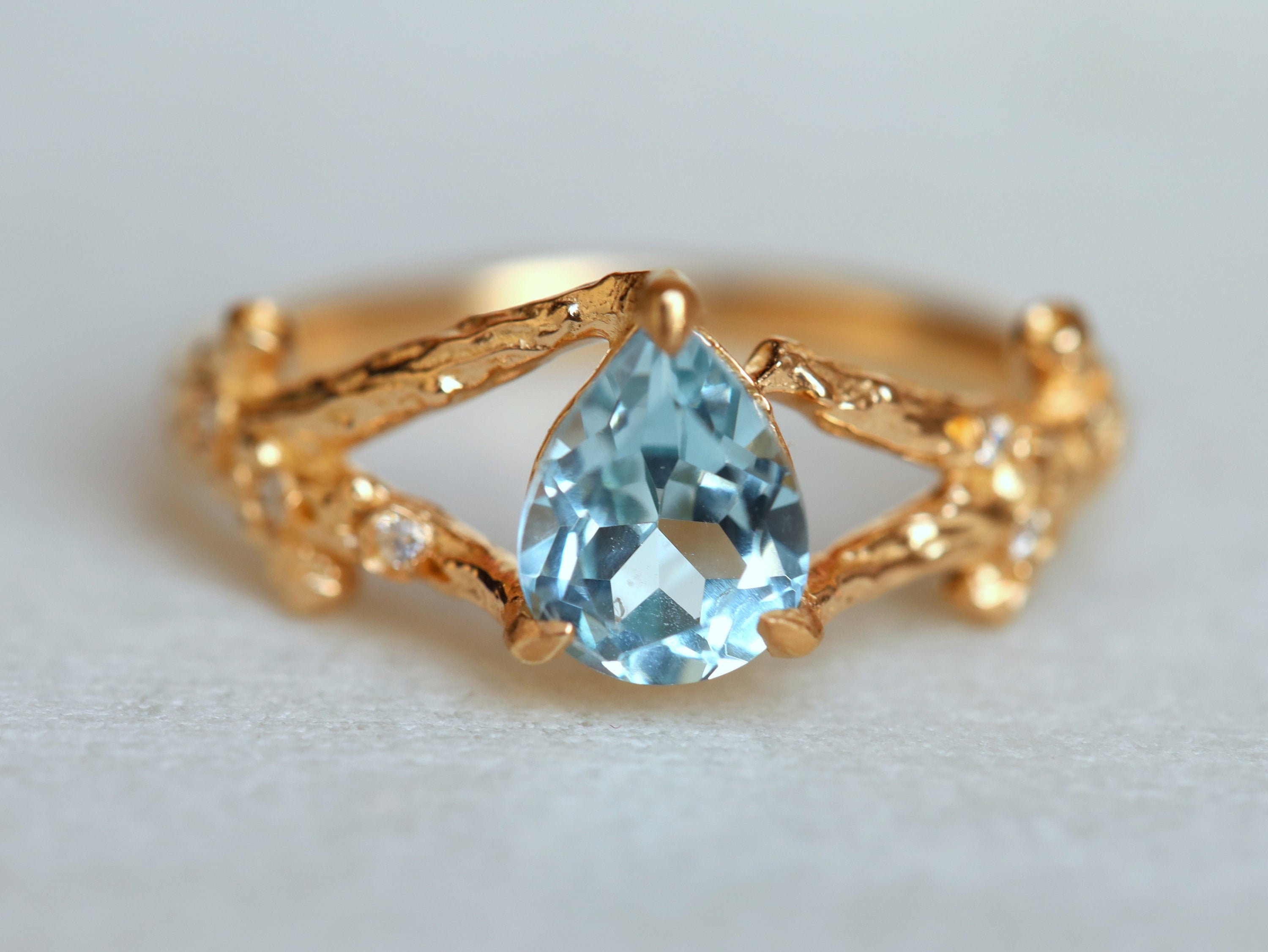 Aquamarine Engagement Ring | Twig Engagement Ring | Pear Cut Aquamarine | March Birthstone -