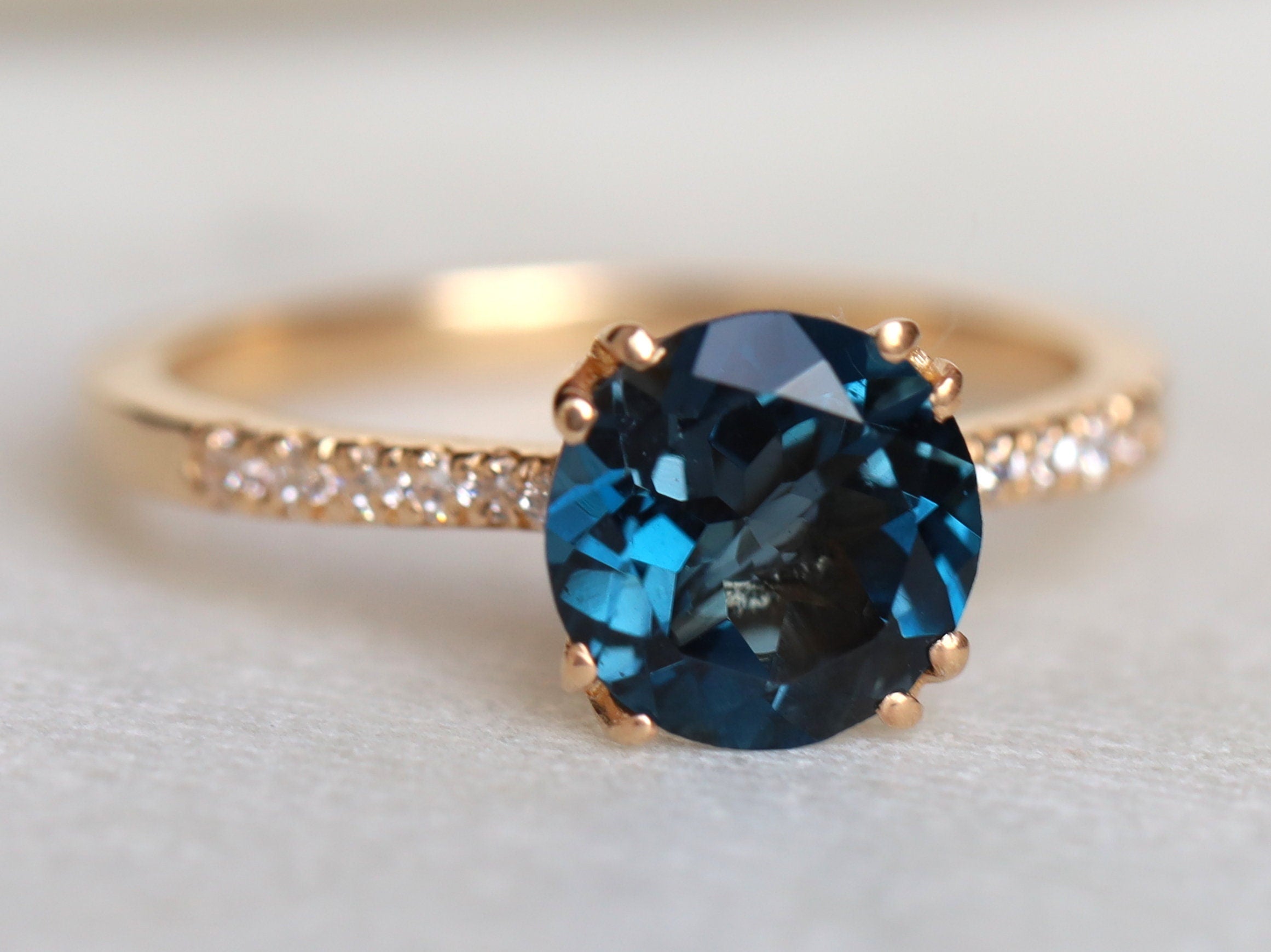 London Blue Topaz Ring | Solitaire Engagement Ring | 2 Carat Topaz Wedding Ring -