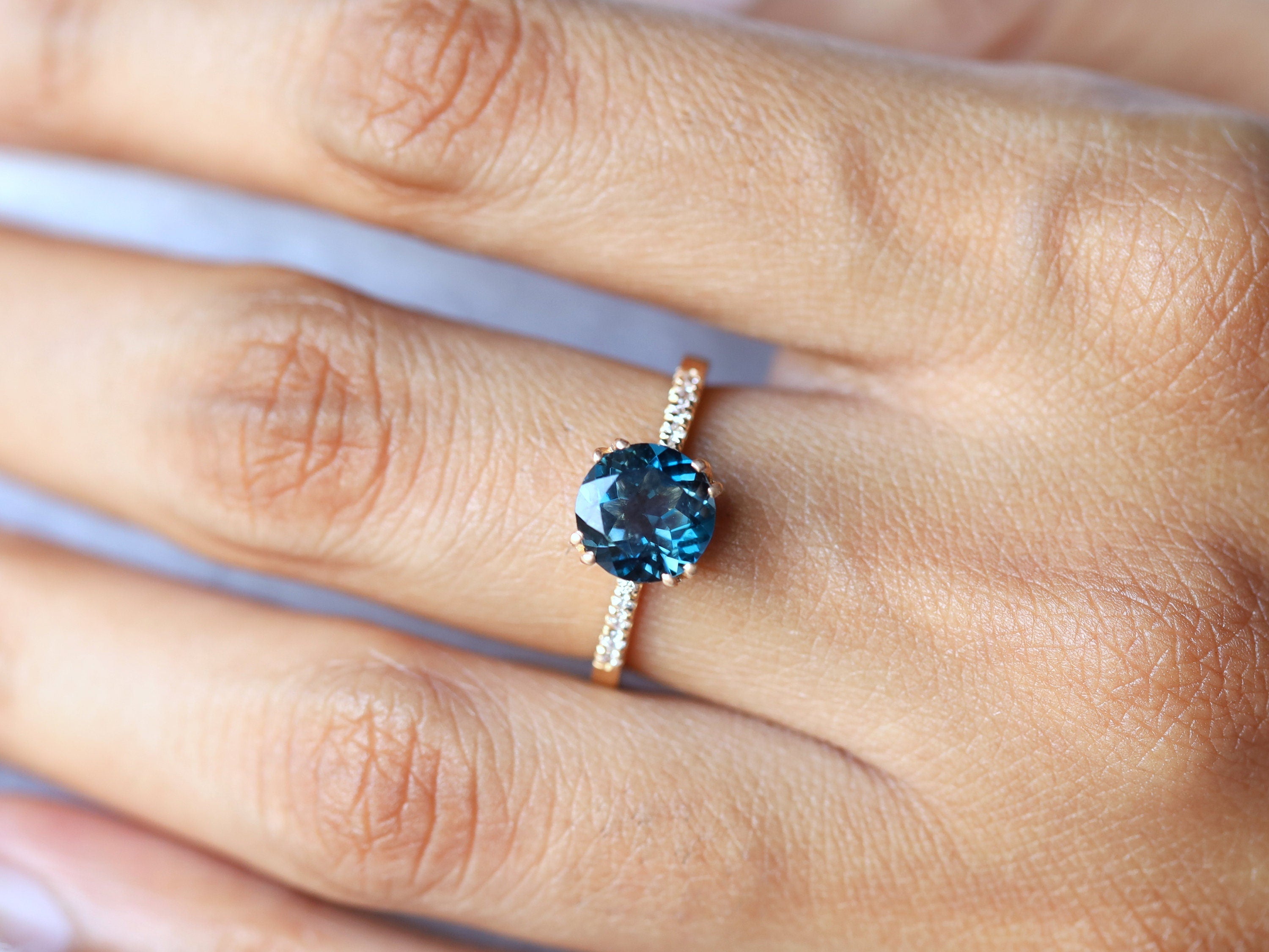 London Blue Topaz Ring | Solitaire Engagement Ring | 2 Carat Topaz Wedding Ring -