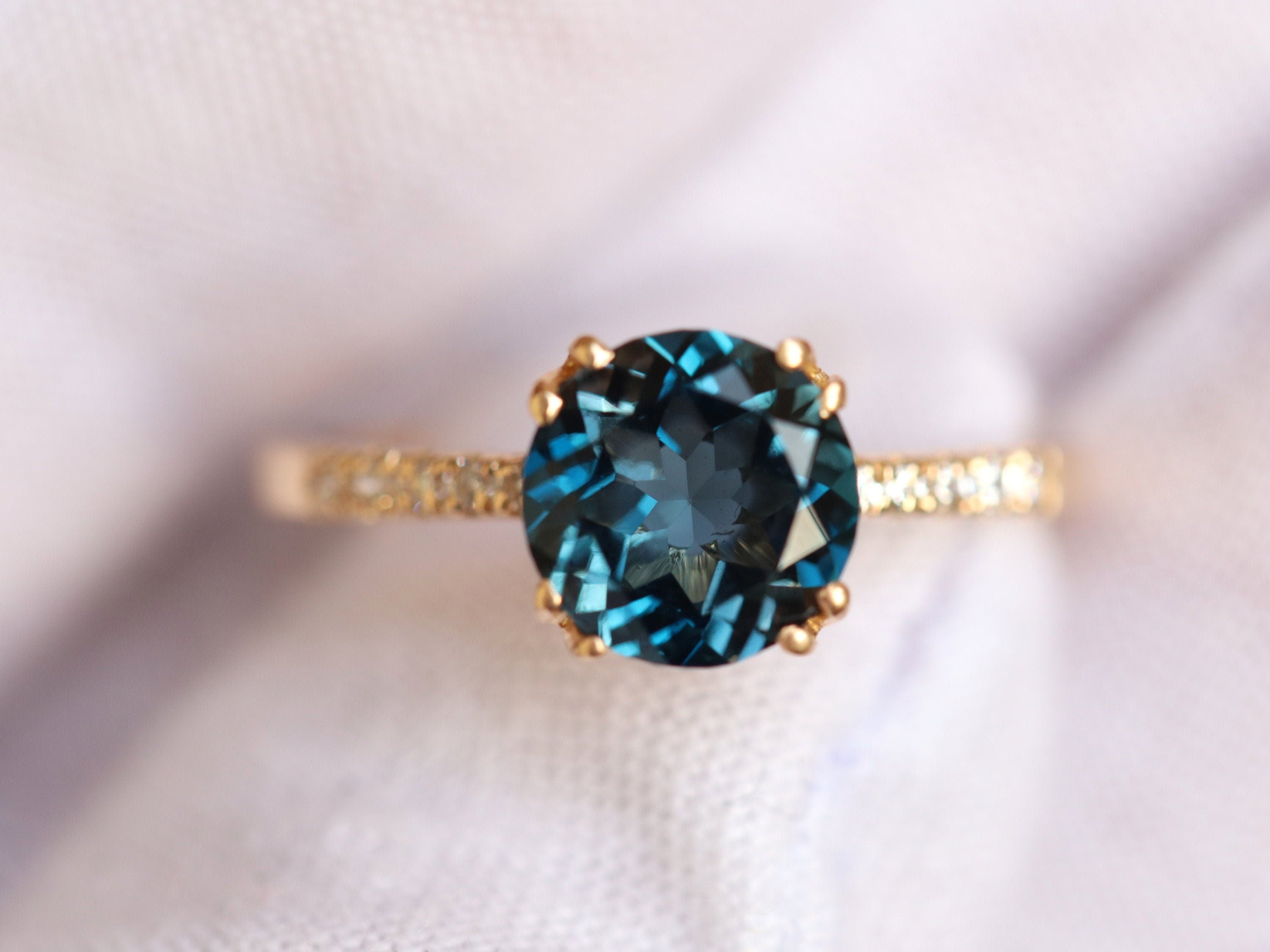 London Blue Topaz Ring | Solitaire Engagement Ring | 2 Carat Topaz Wedding Ring -
